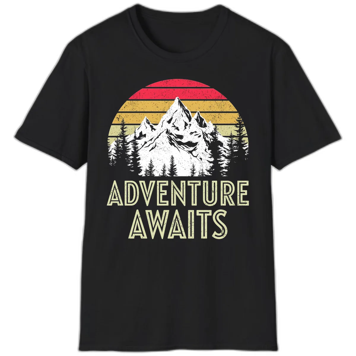 Adventure Awaits Mountain Sunset T-Shirt in Black
