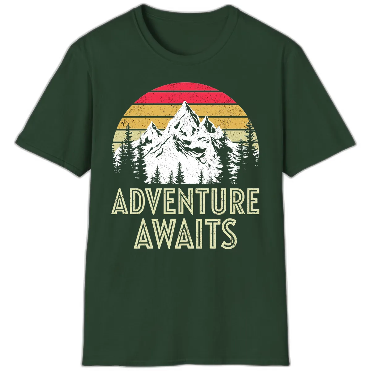Adventure Awaits Mountain Sunset T-Shirt in Forest Green