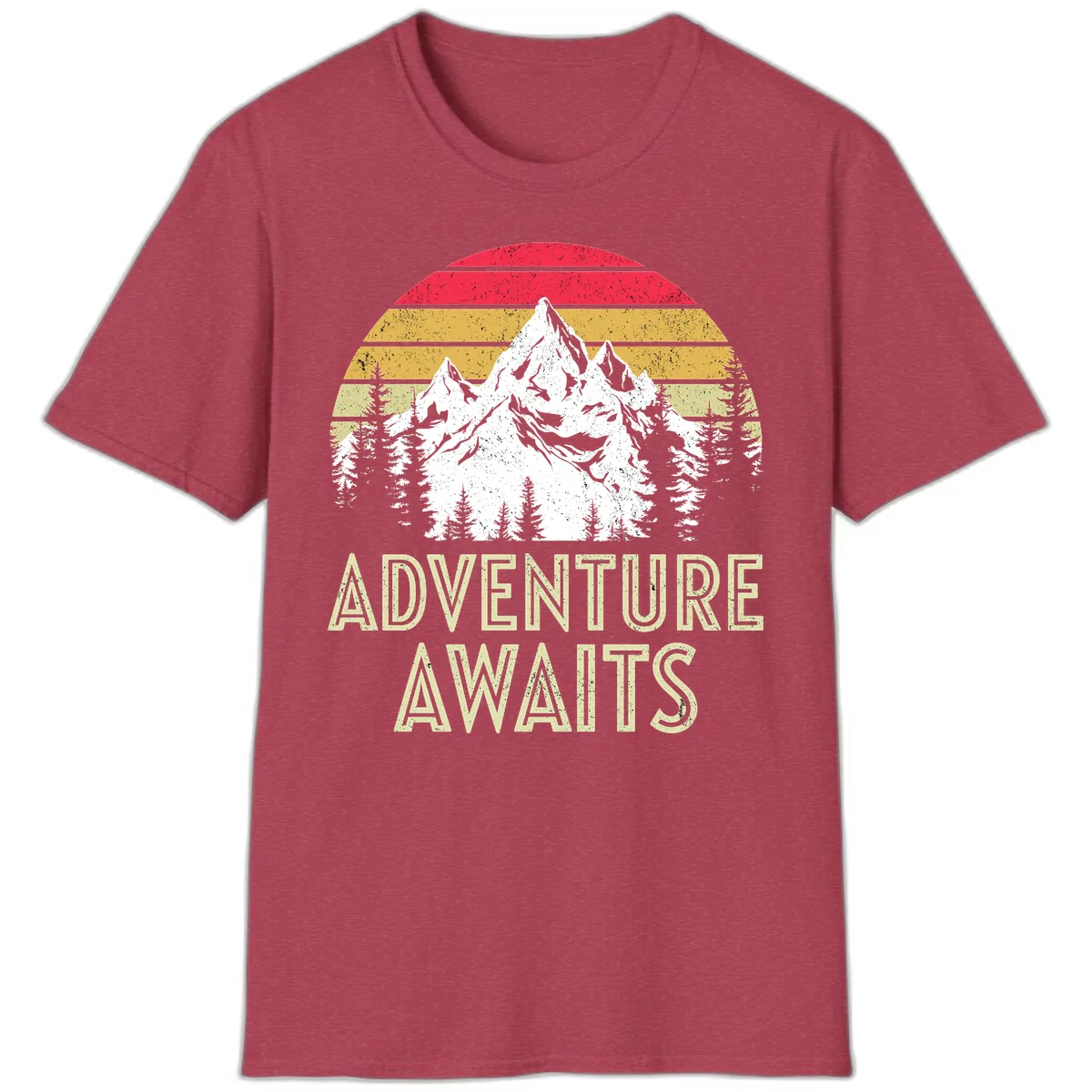 Adventure Awaits Mountain Sunset T-Shirt in Heather Cardinal