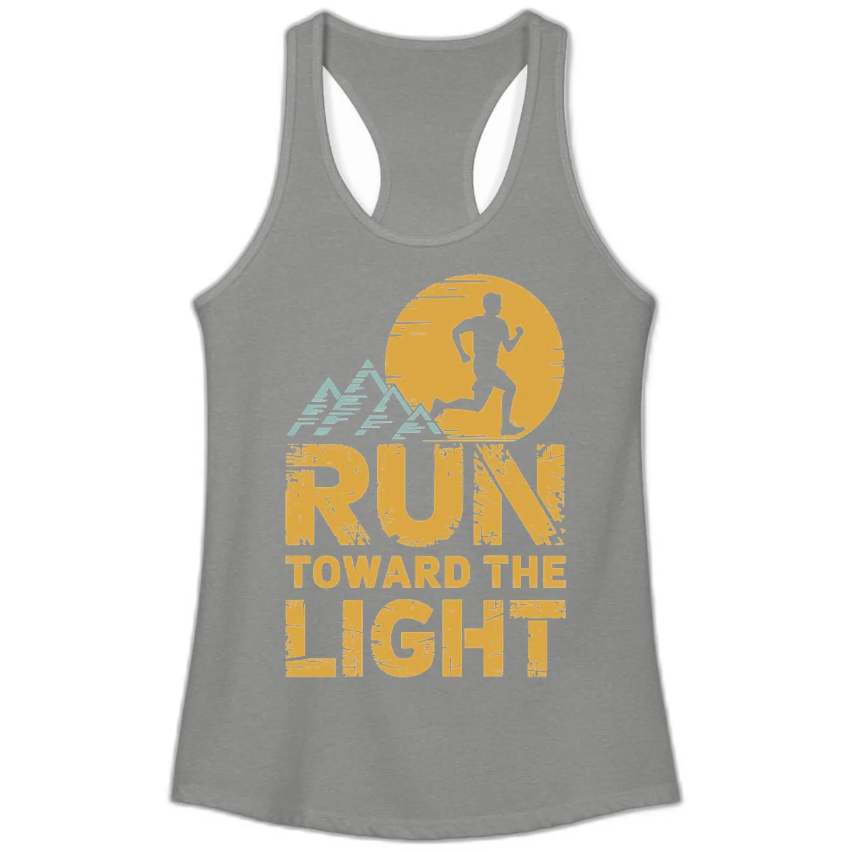 Run Toward The Light Ladies Tank in Heather Grey
