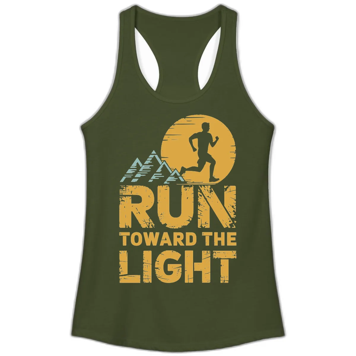 Run Toward The Light Ladies Tank in Solid Military Green