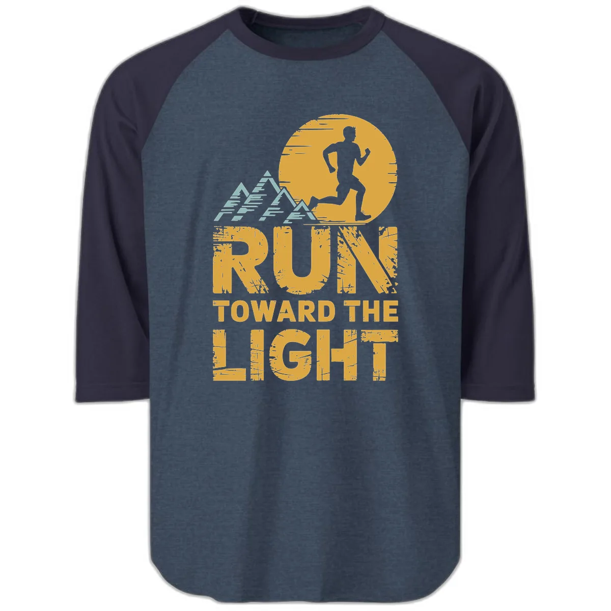 Run Toward The Light Raglan 3/4 in Heather Denim Navy