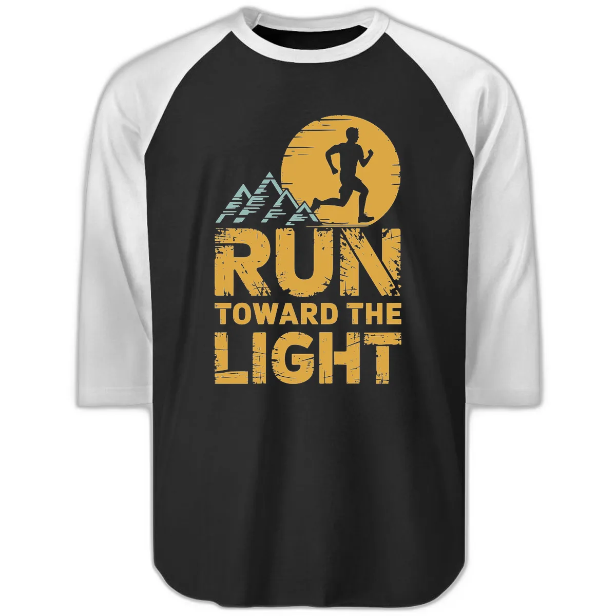 Run Toward The Light Raglan 3/4 in Black White