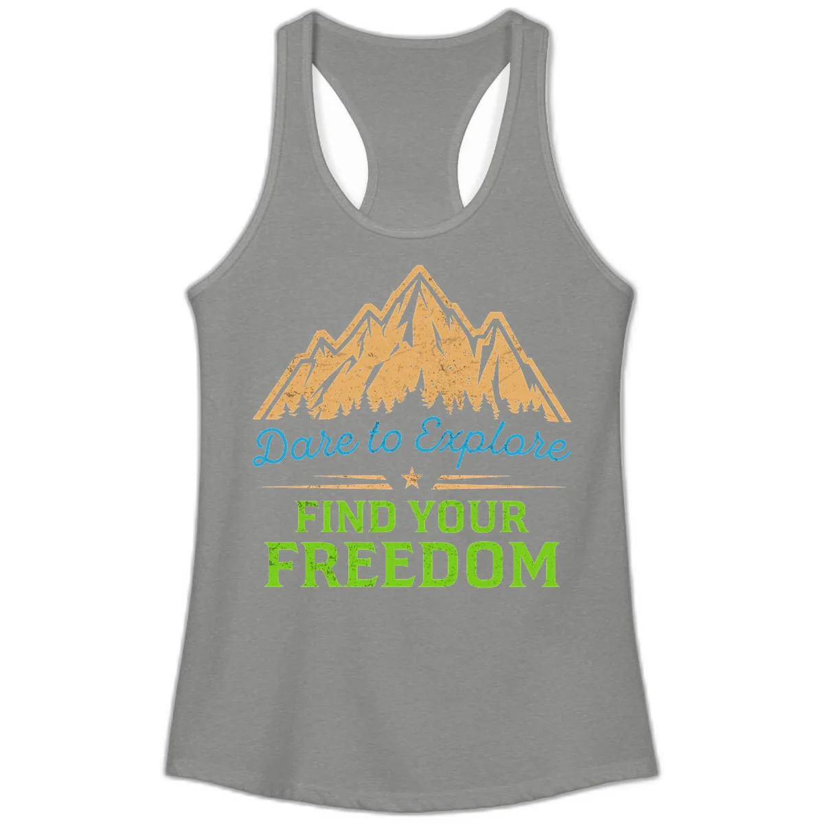 Dare To Explore Find Your Freedom Ladies Tank in Heather Grey