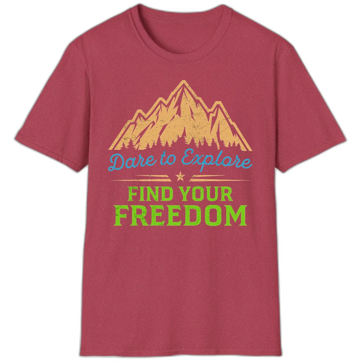 Dare To Explore Find Your Freedom T-Shirt in Heather Cardinal