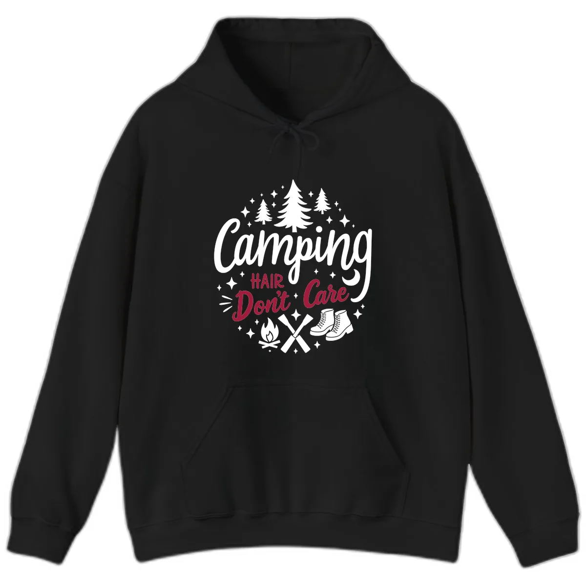 Camping Hair Don't Care Hoodie in Black