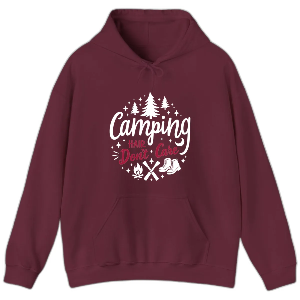 Camping Hair Don't Care Hoodie in Maroon