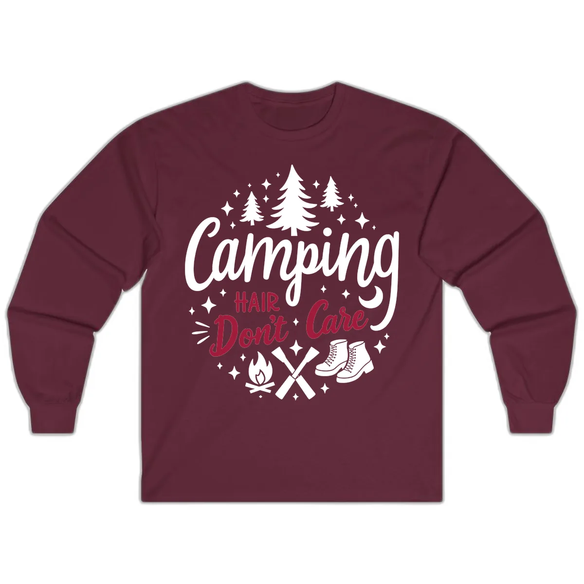 Camping Hair Don't Care Long Sleeve in Maroon