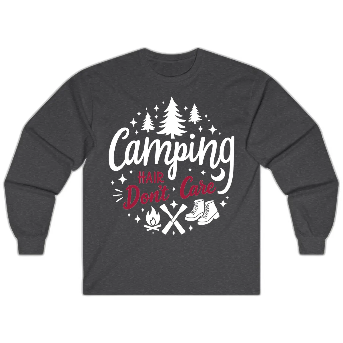 Camping Hair Don't Care Long Sleeve in Dark Heather