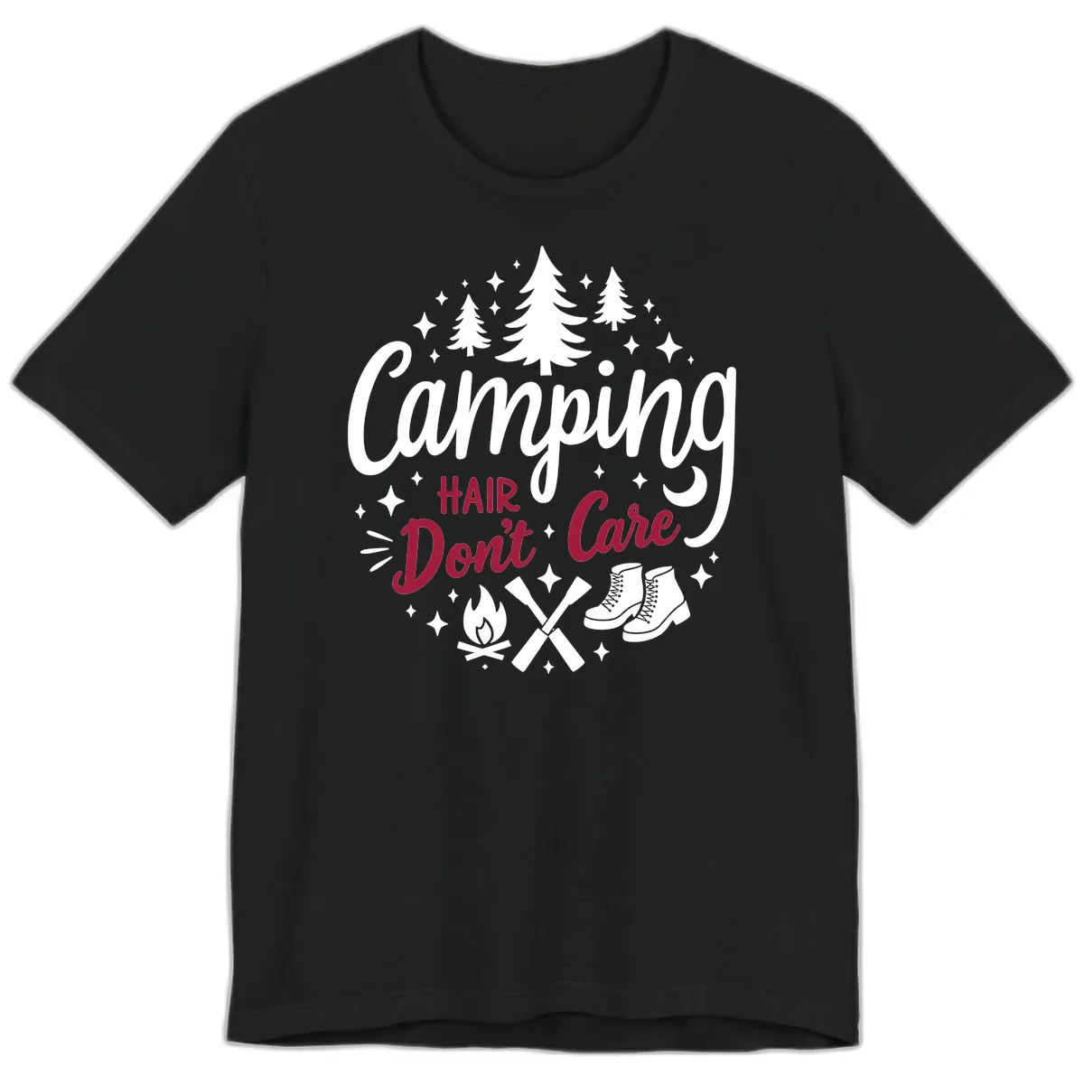 Camping Hair Don't Care Premium T-Shirt in Black