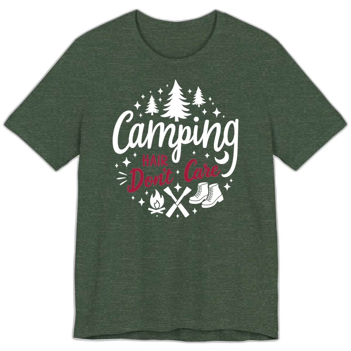 Camping Hair Don't Care Premium T-Shirt in Heather Forest