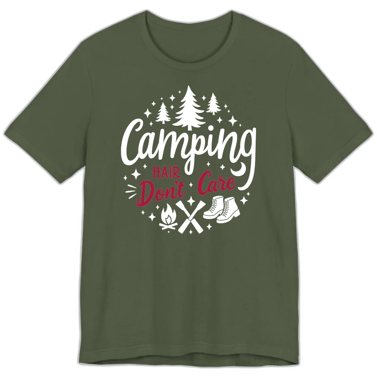 Camping Hair Don't Care Premium T-Shirt in Military Green