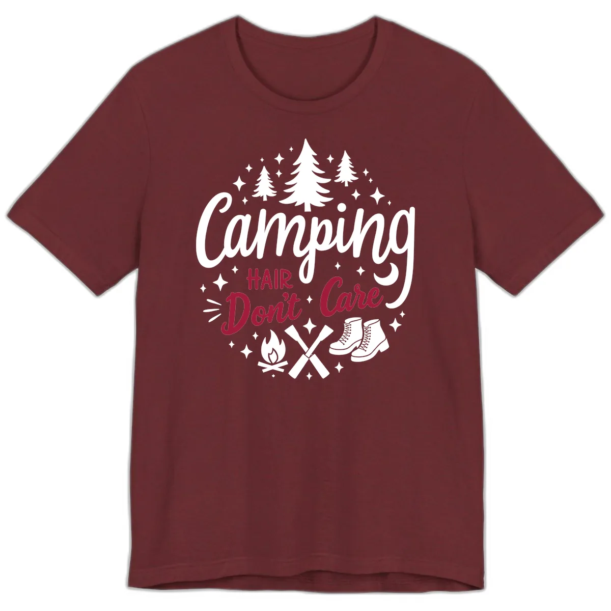 Camping Hair Don't Care Premium T-Shirt in Heather Cardinal