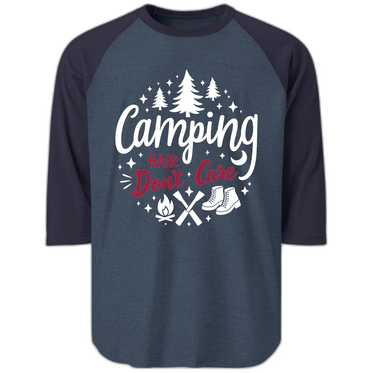 Camping Hair Don't Care Raglan 3/4 in Heather Denim Navy