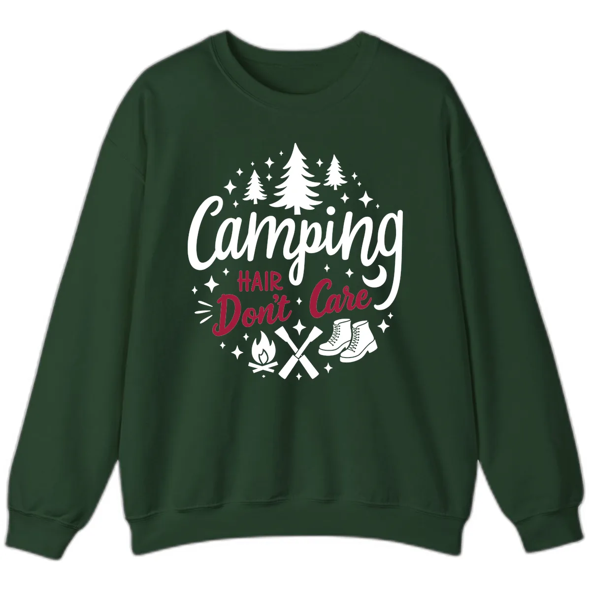 Camping Hair Don't Care Sweatshirt in Forest Green