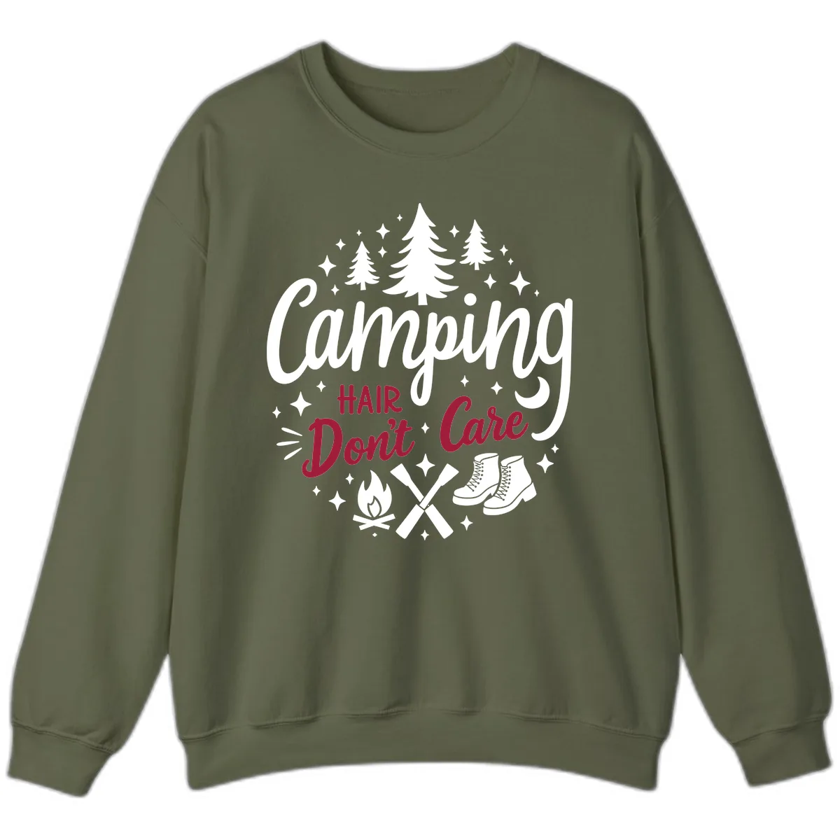 Camping Hair Don't Care Sweatshirt in Military Green