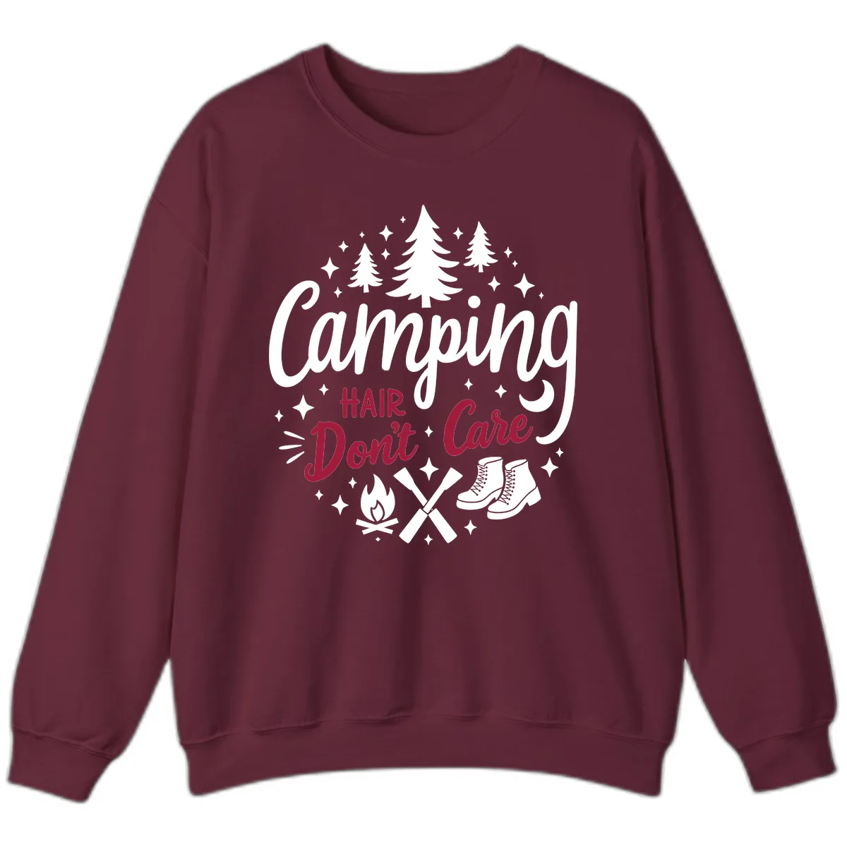 Camping Hair Don't Care Sweatshirt in Maroon