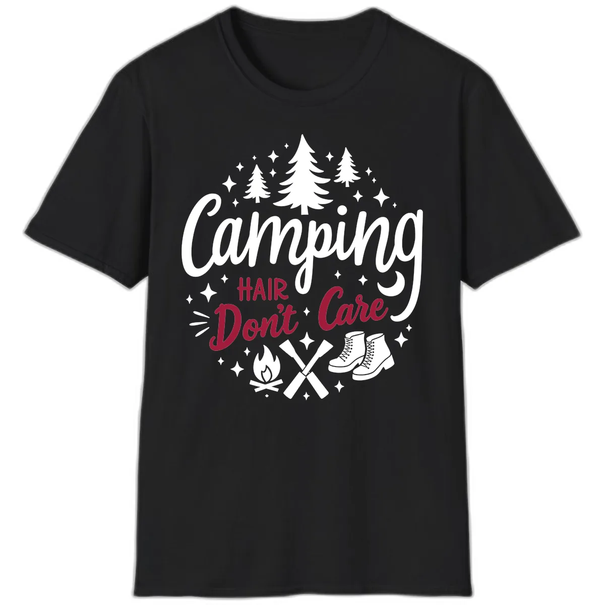 Camping Hair Don't Care T-Shirt in Black