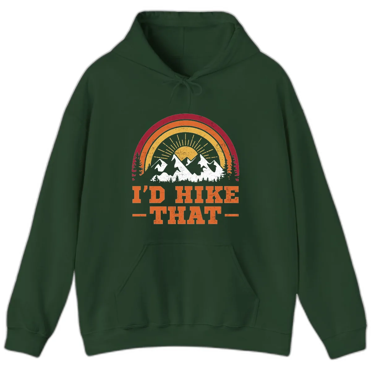 I'd Hike That Mountain Sunset Hoodie in Forest Green