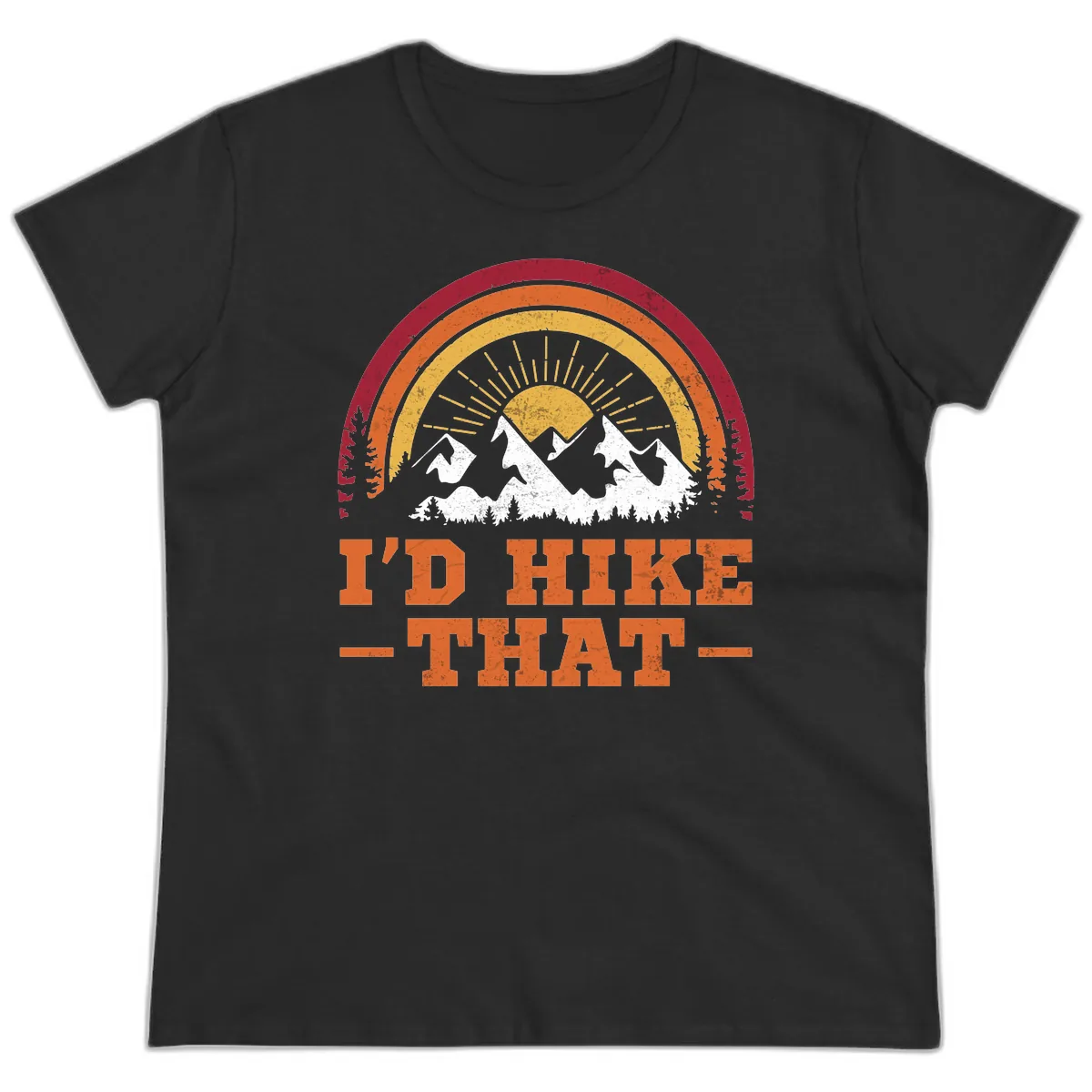 I'd Hike That Mountain Sunset Ladies Tee in Black