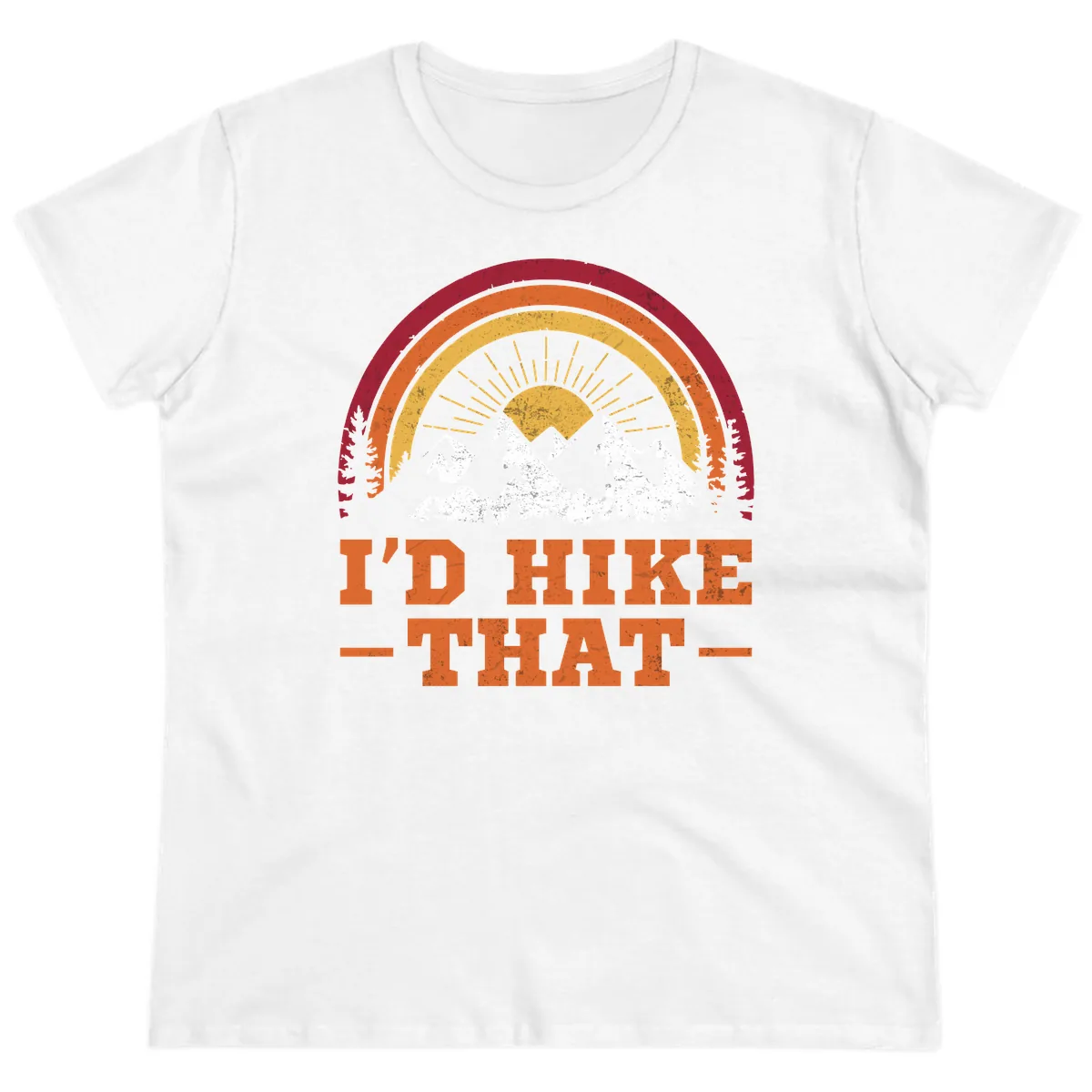 I'd Hike That Mountain Sunset Ladies Tee in White