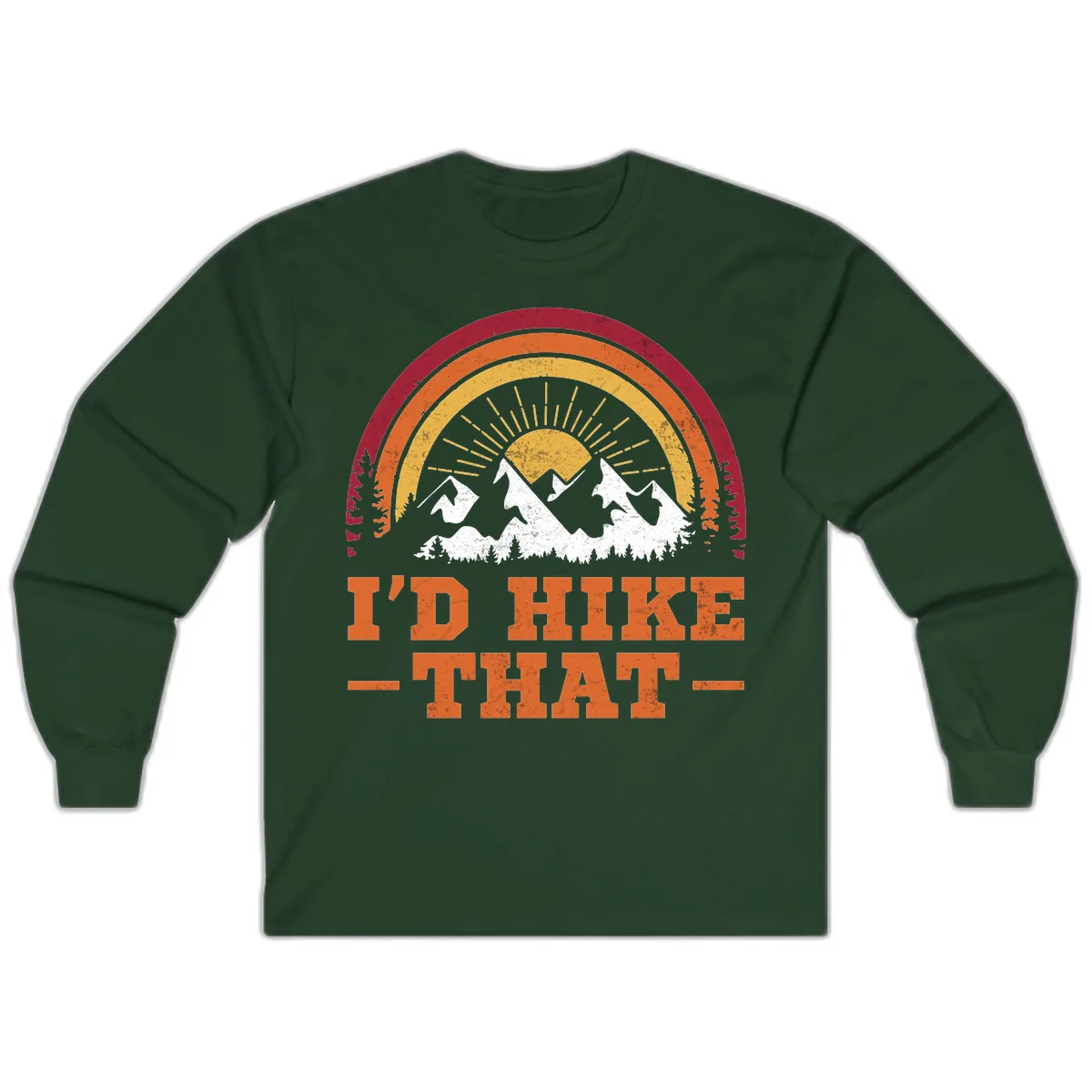 I'd Hike That Mountain Sunset Long Sleeve in Forest Green