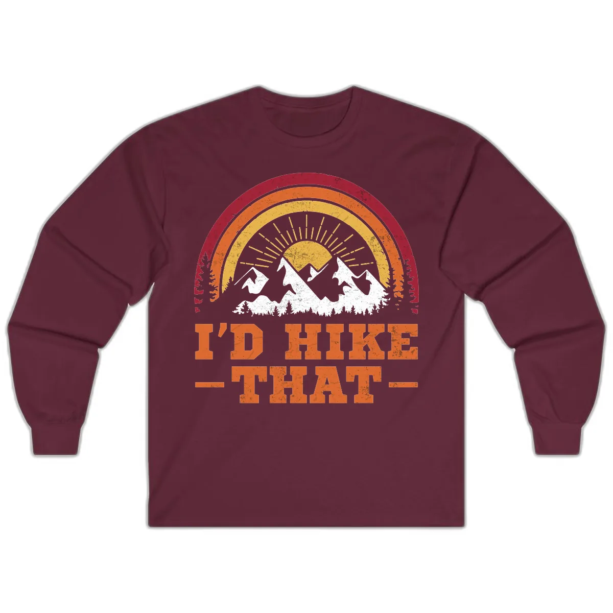 I'd Hike That Mountain Sunset Long Sleeve in Maroon