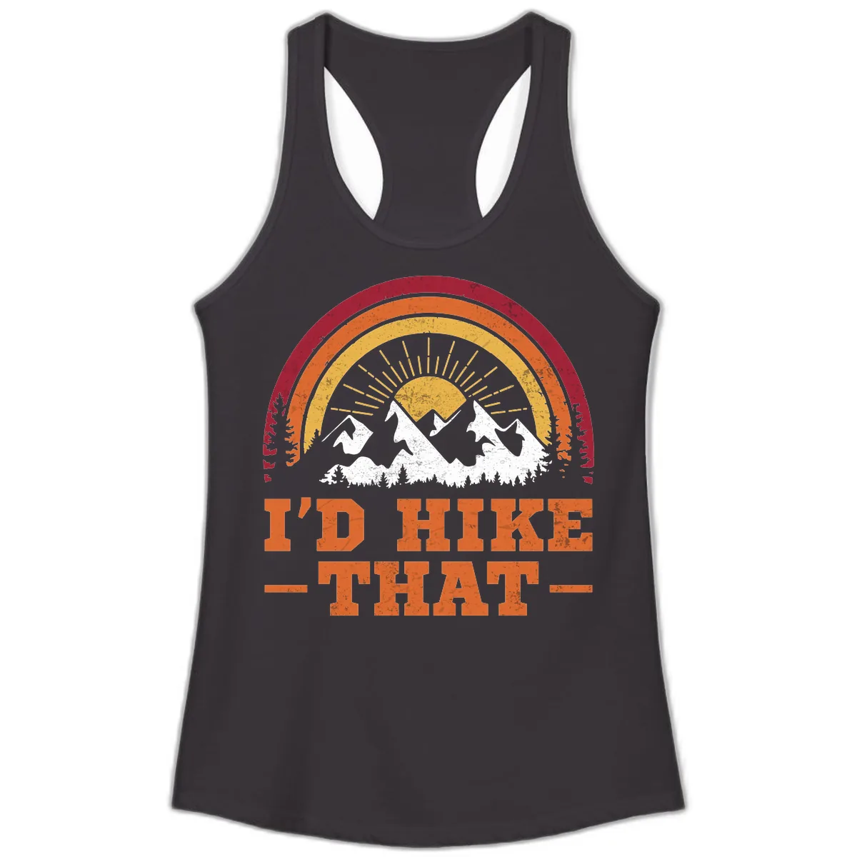 I'd Hike That Mountain Sunset Ladies Tank in Black