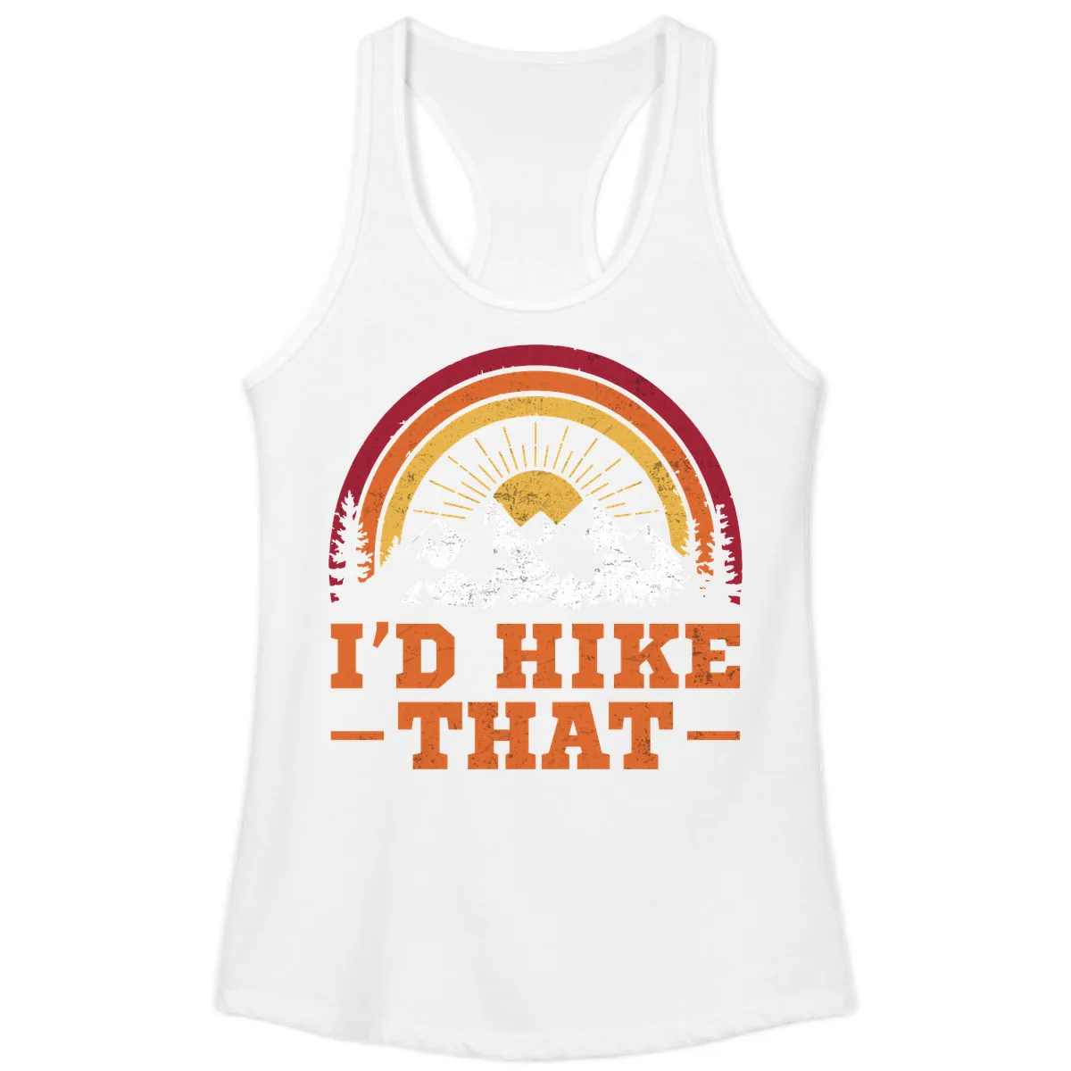 I'd Hike That Mountain Sunset Ladies Tank in White