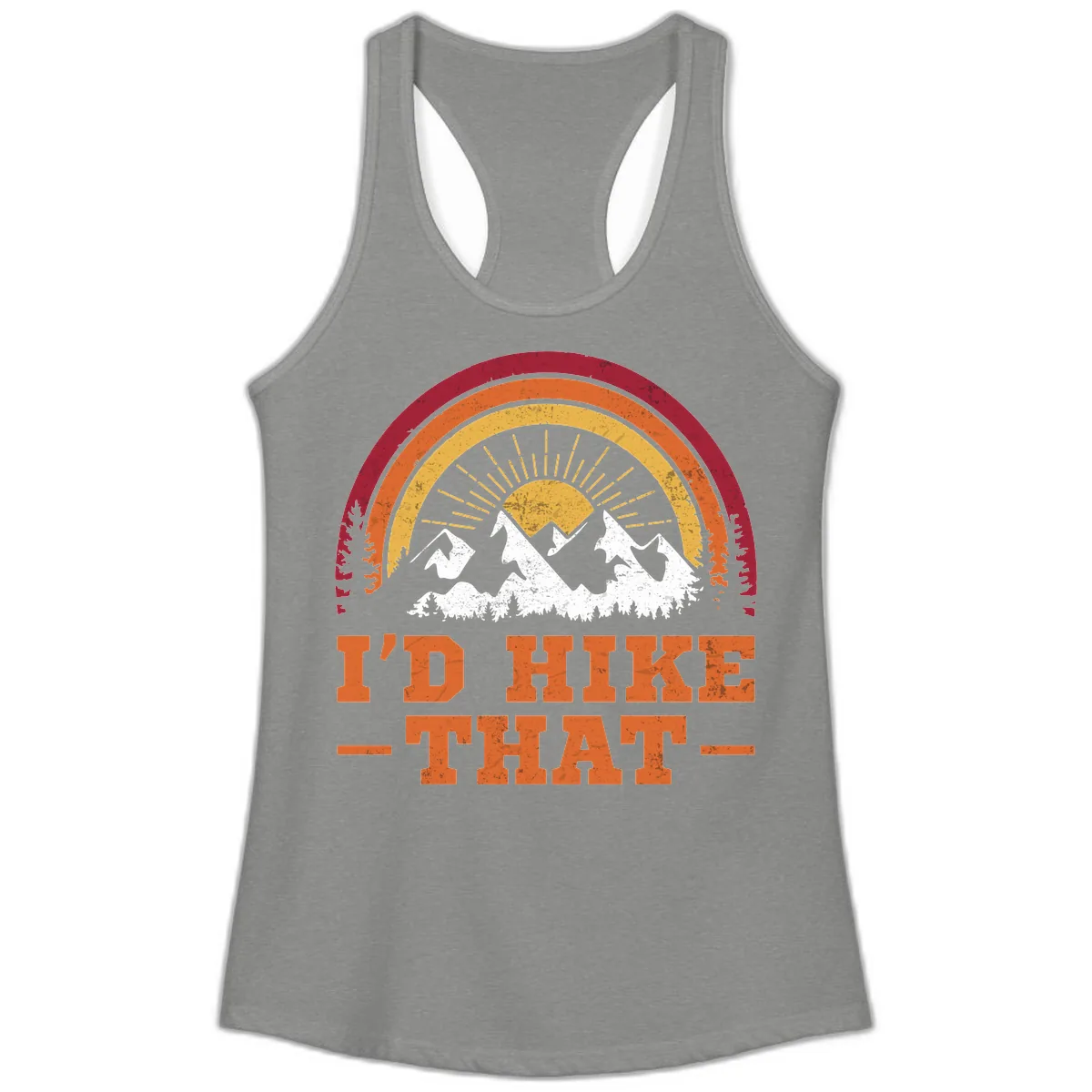 I'd Hike That Mountain Sunset Ladies Tank in Heather Grey