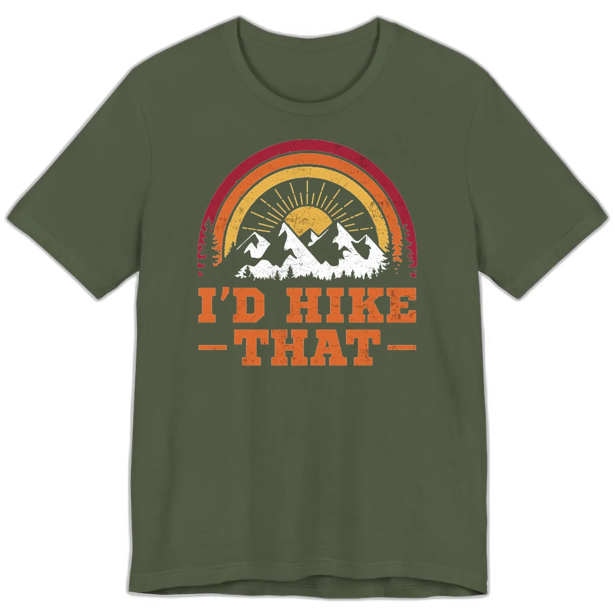 I'd Hike That Mountain Sunset Premium T-Shirt in Military Green
