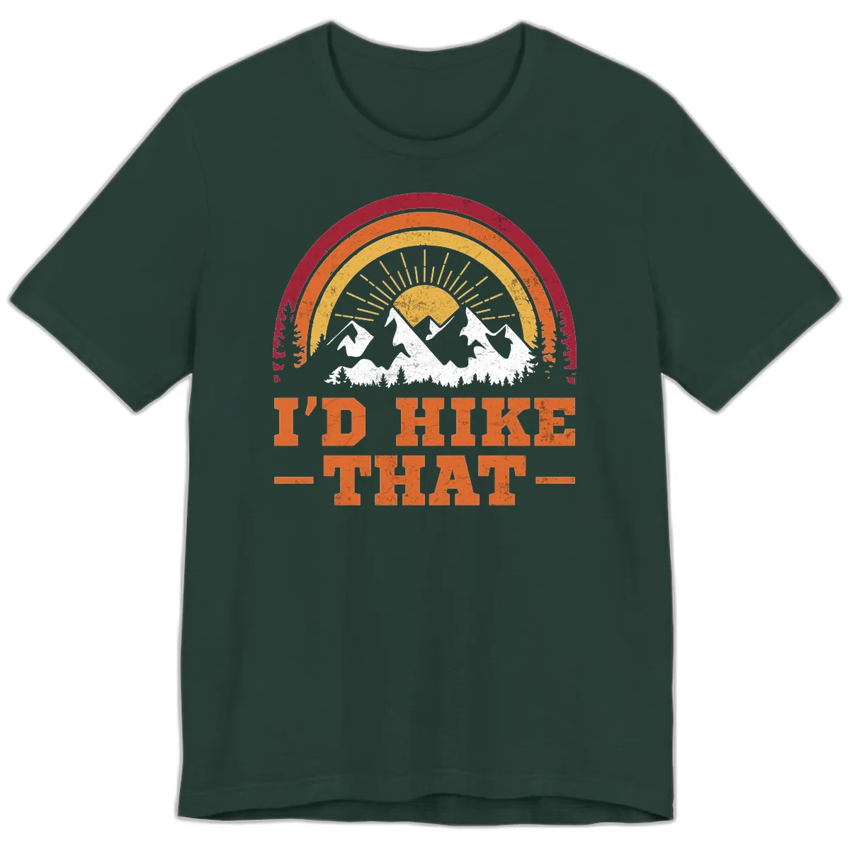 I'd Hike That Mountain Sunset Premium T-Shirt in Forest