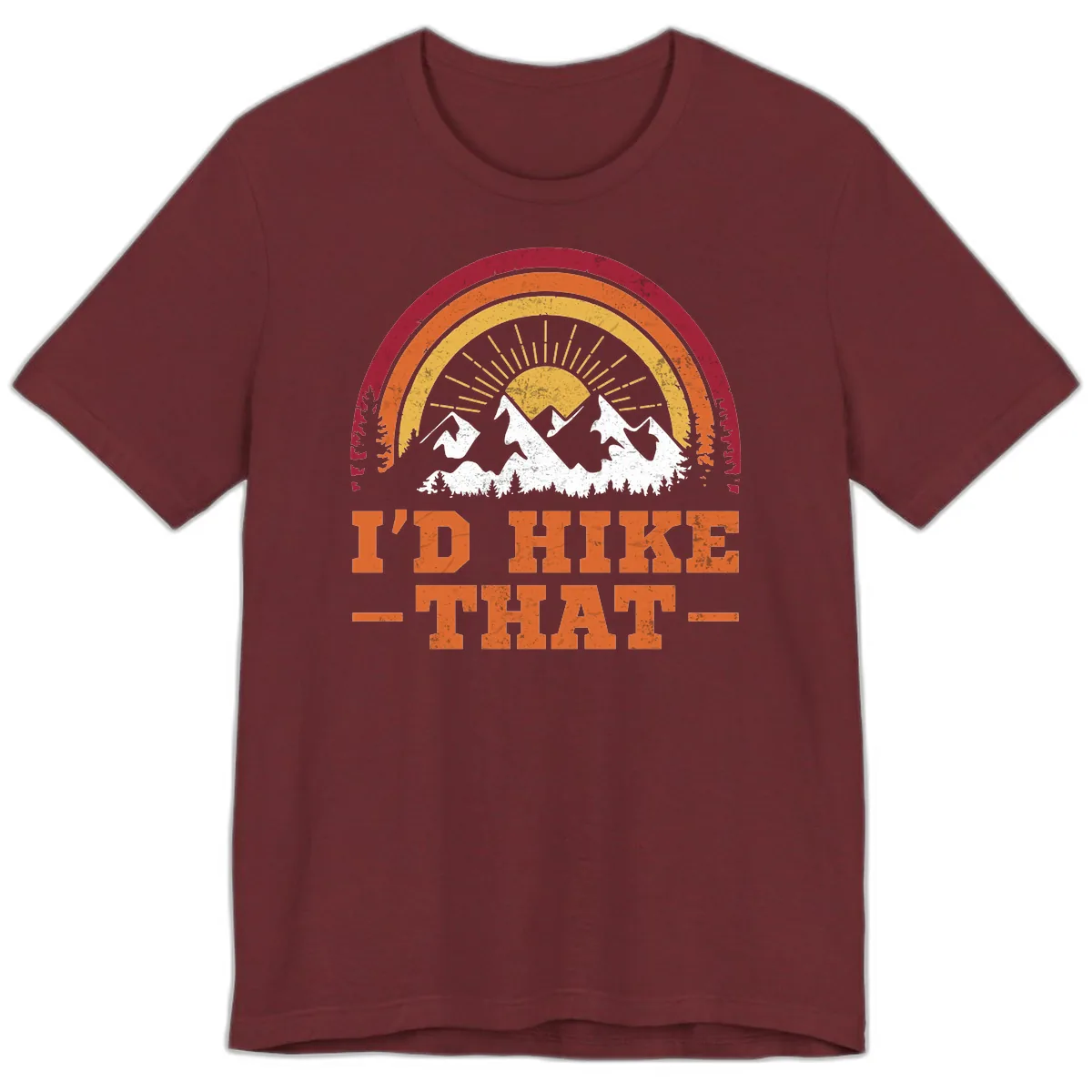 I'd Hike That Mountain Sunset Premium T-Shirt in Heather Cardinal