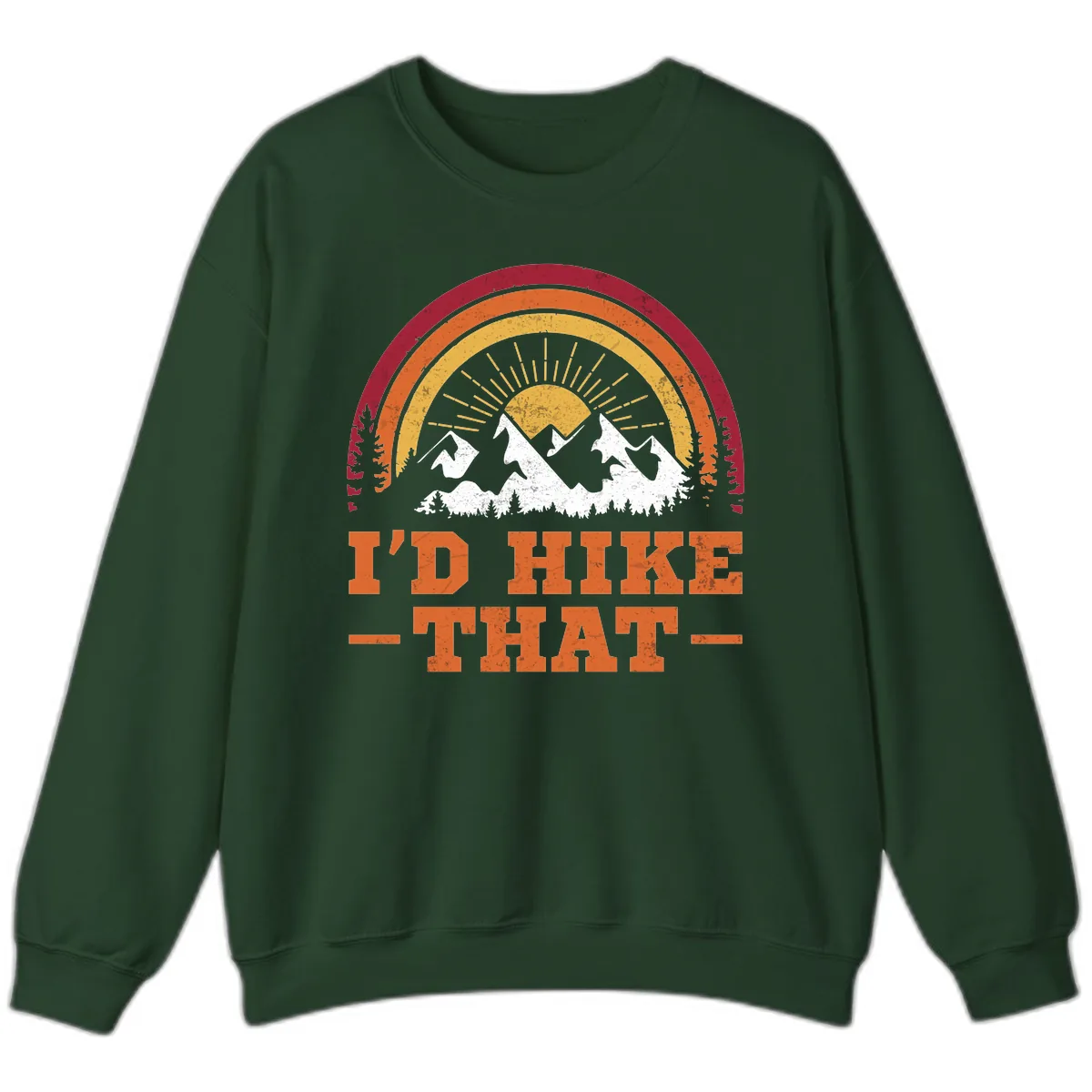 I'd Hike That Mountain Sunset Sweatshirt in Forest Green