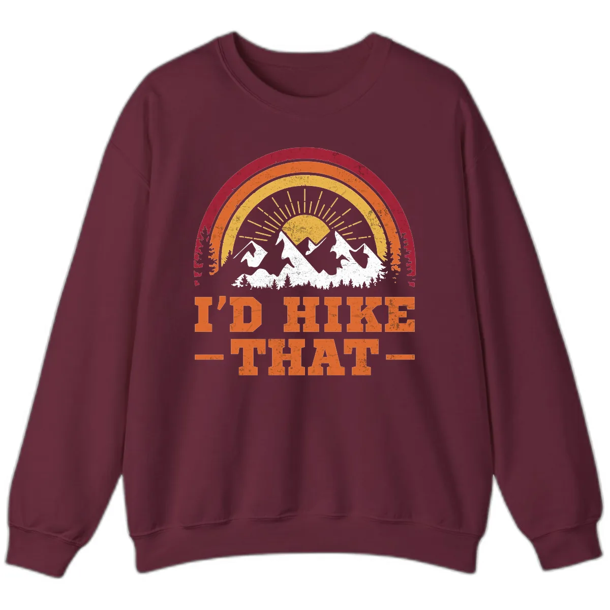 I'd Hike That Mountain Sunset Sweatshirt in Maroon