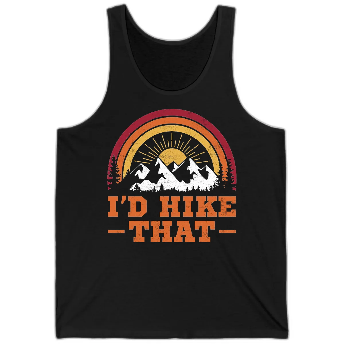 I'd Hike That Mountain Sunset Tank in Black