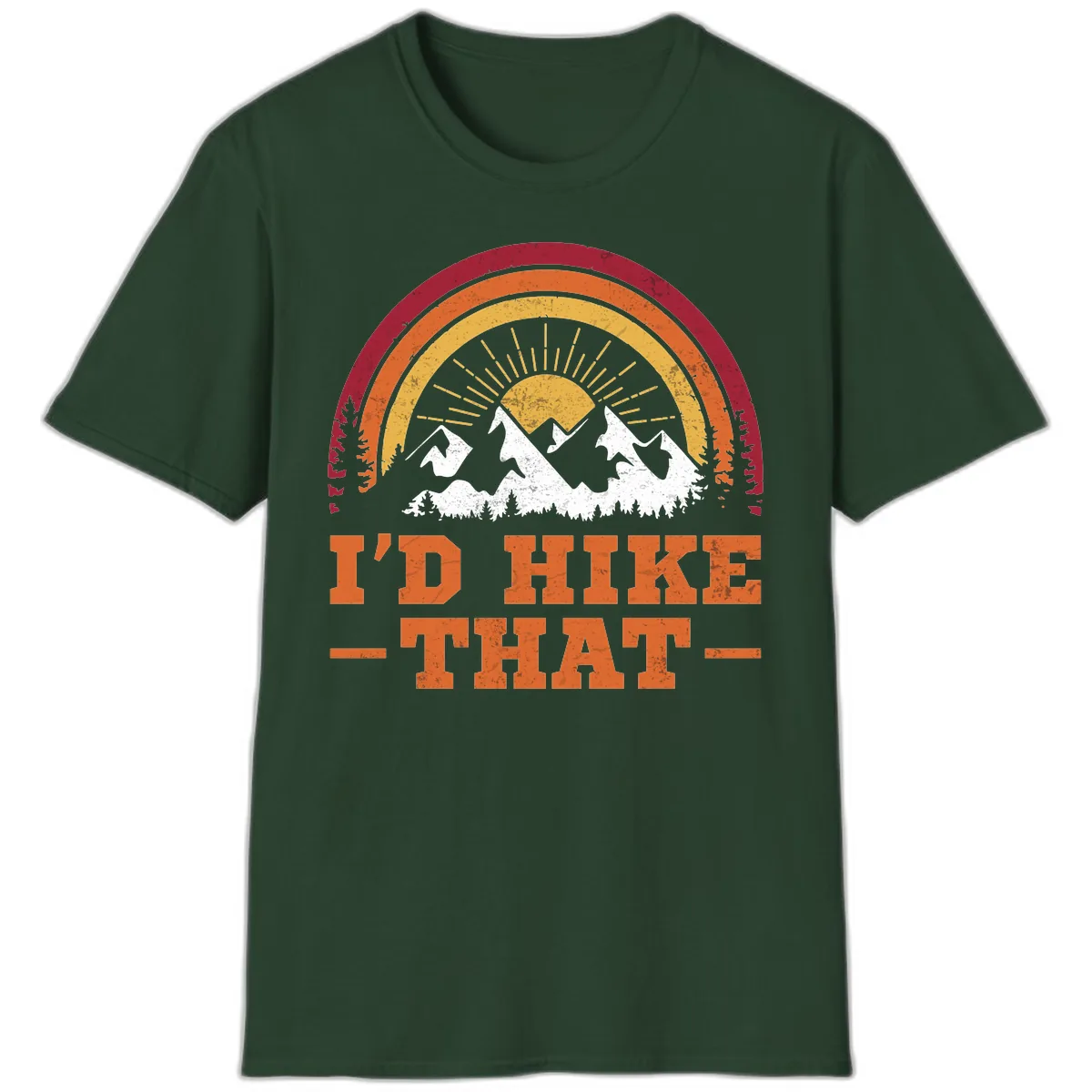 I'd Hike That Mountain Sunset T-Shirt in Forest Green