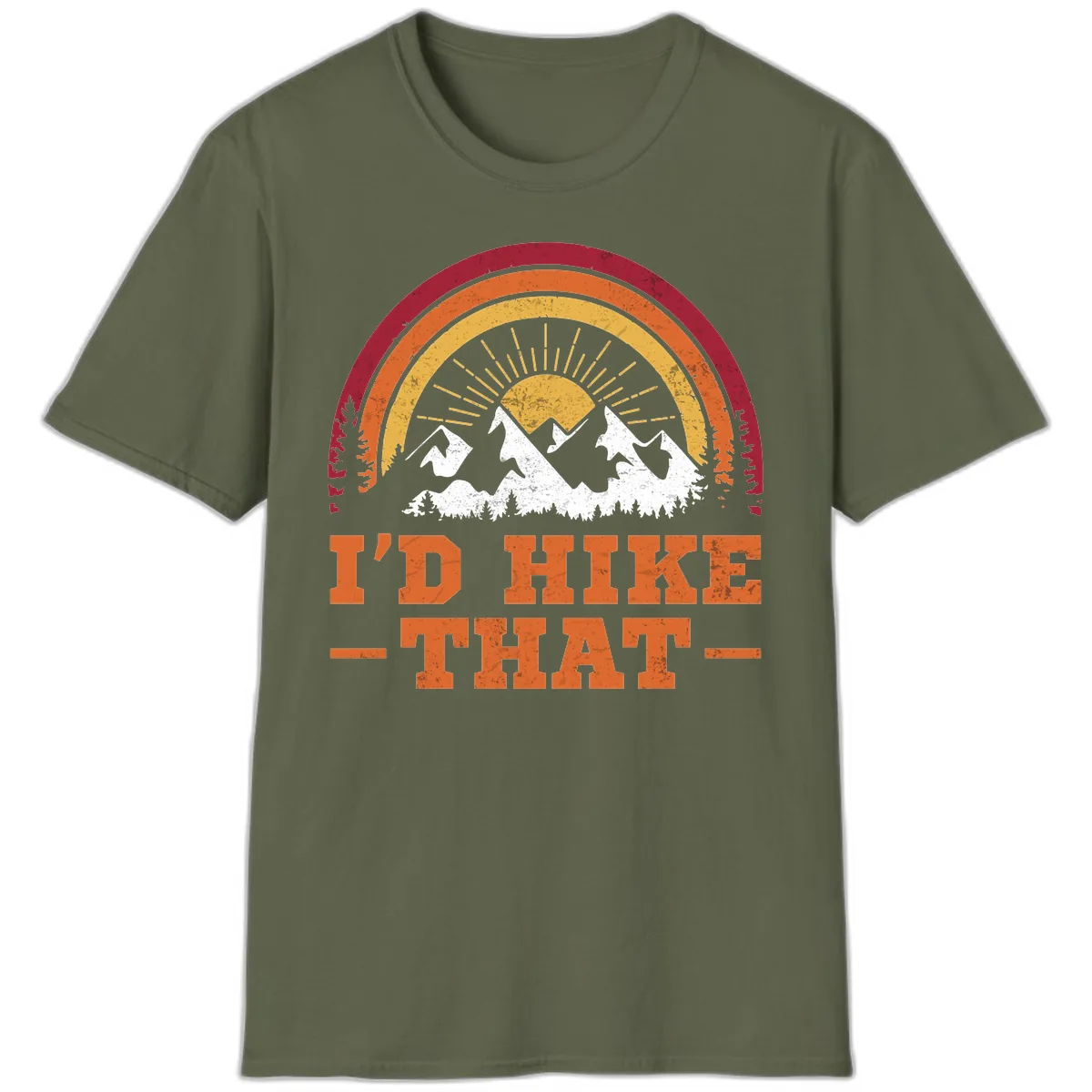 I'd Hike That Mountain Sunset T-Shirt in Military Green