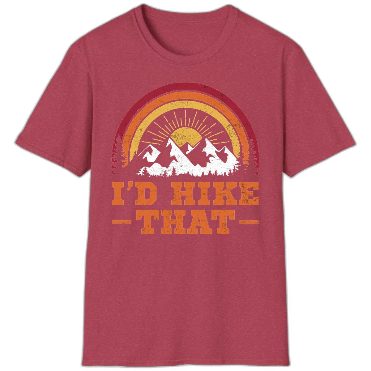 I'd Hike That Mountain Sunset T-Shirt in Heather Cardinal