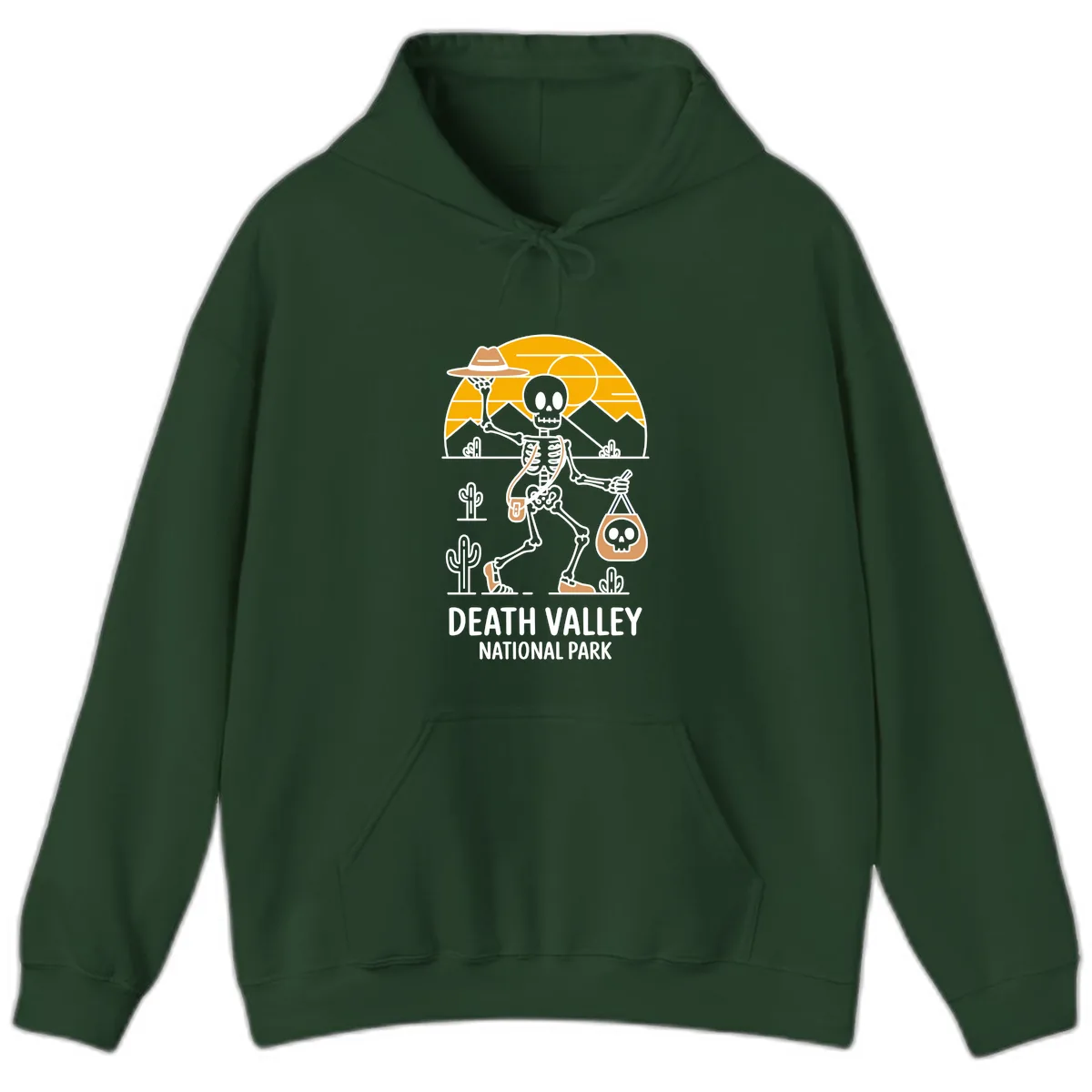 Death Valley Skeleton Cowboy Hoodie in Forest Green
