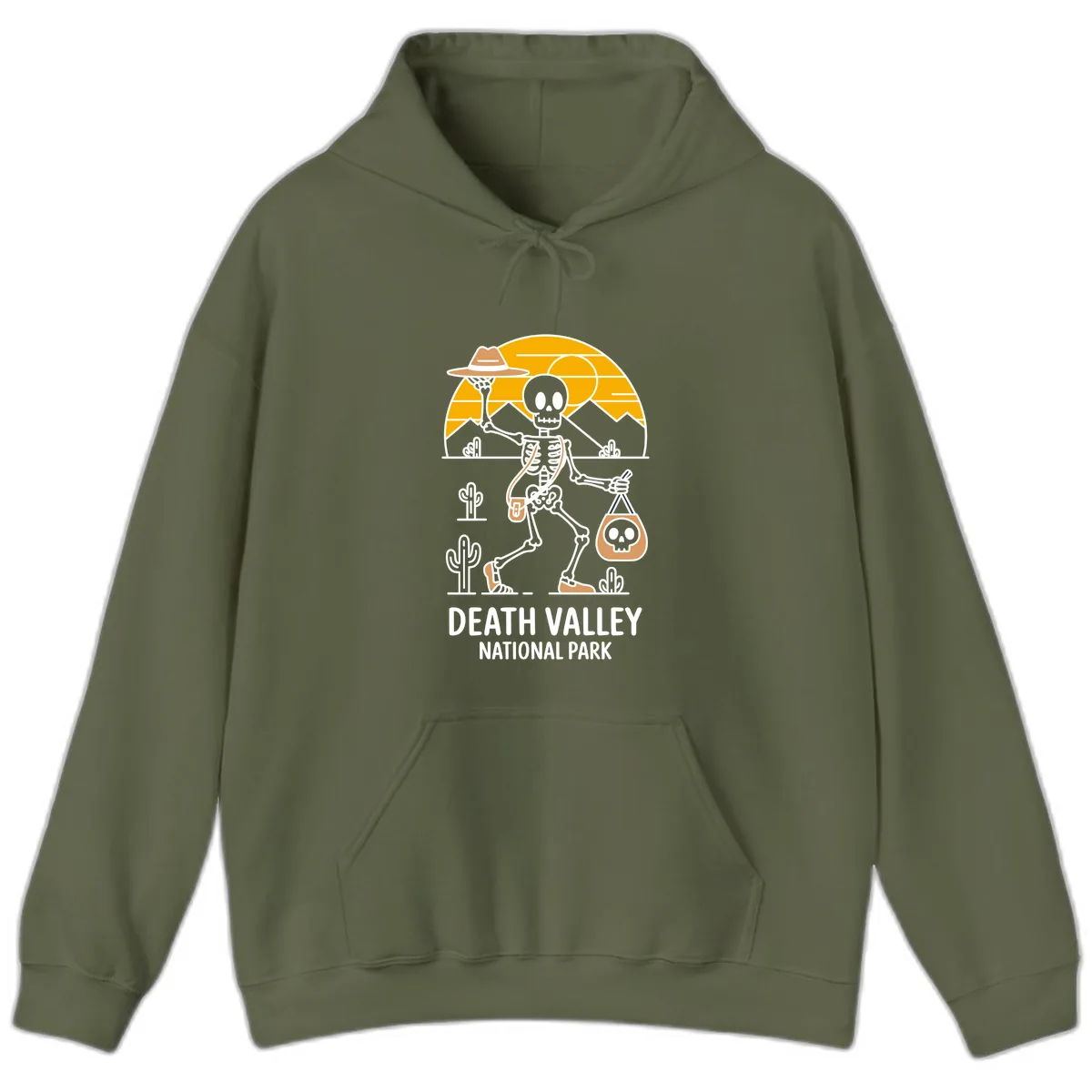 Death Valley Skeleton Cowboy Hoodie in Military Green