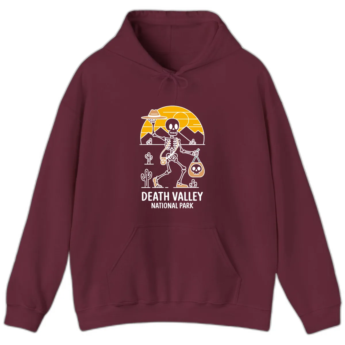 Death Valley Skeleton Cowboy Hoodie in Maroon