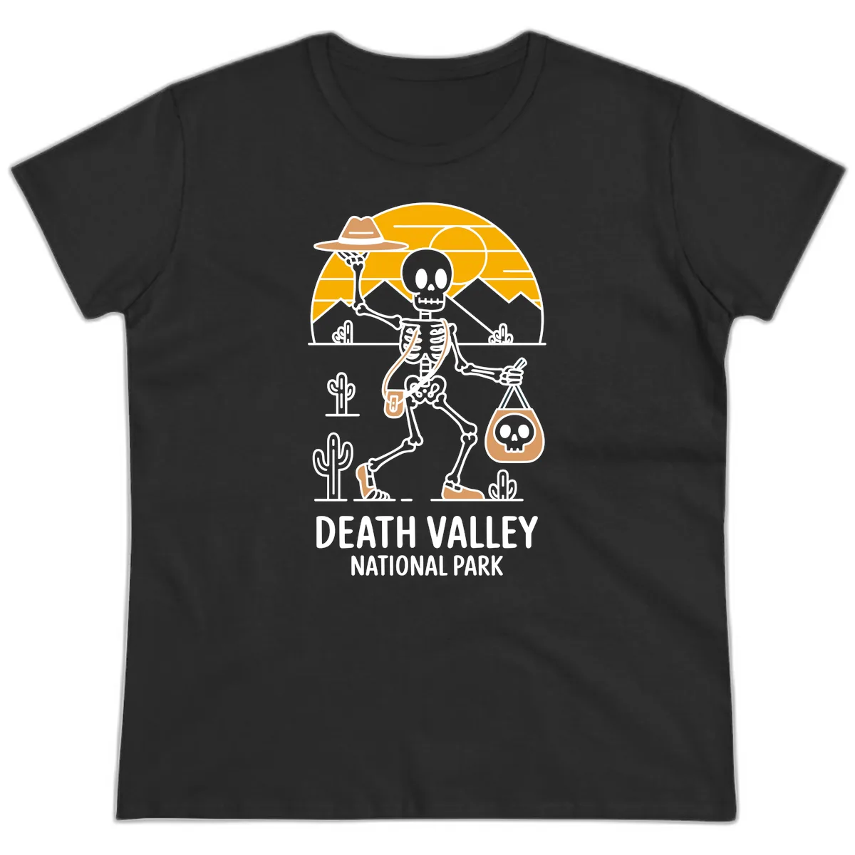 Death Valley Skeleton Cowboy Ladies Tee in Black
