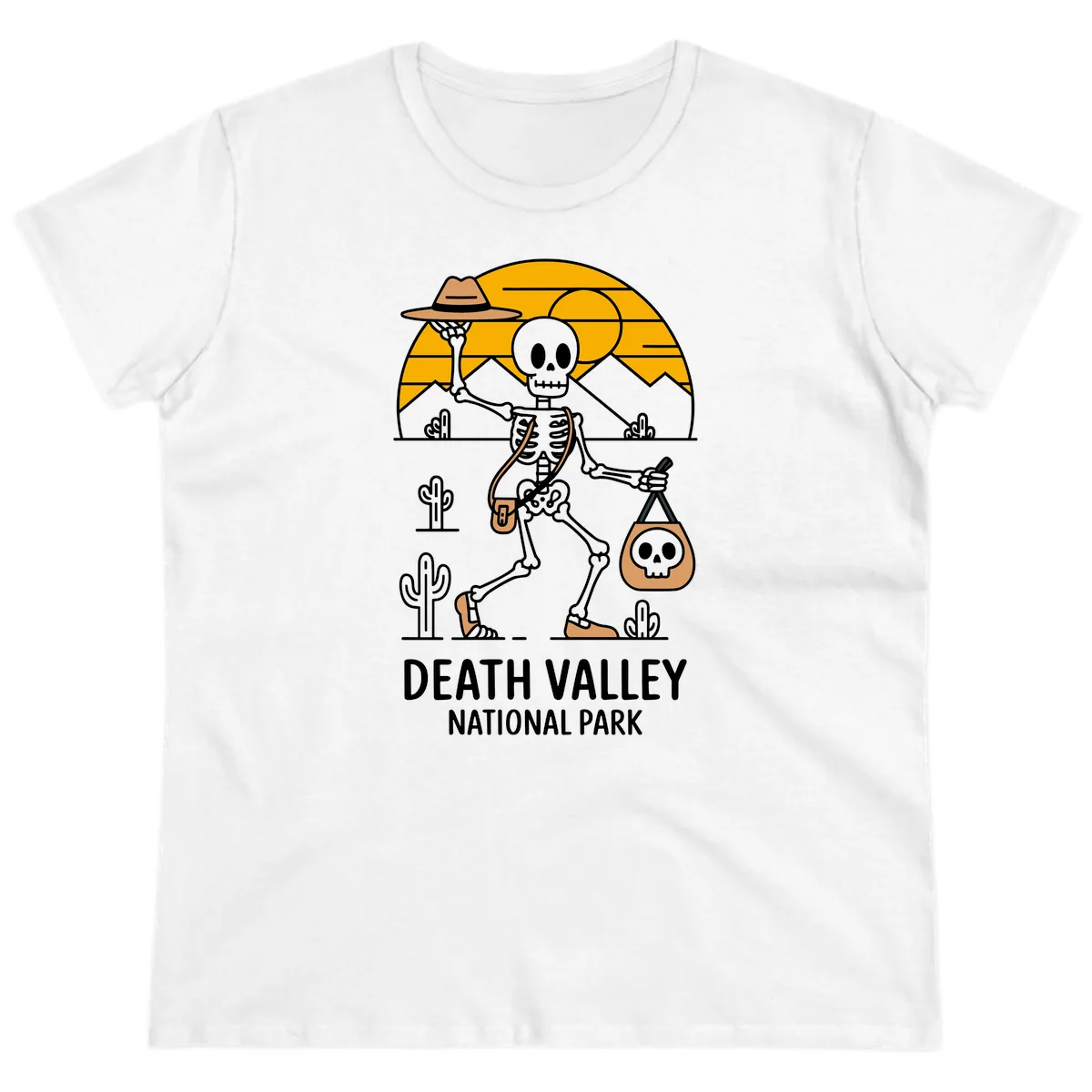 Death Valley Skeleton Cowboy Ladies Tee in White
