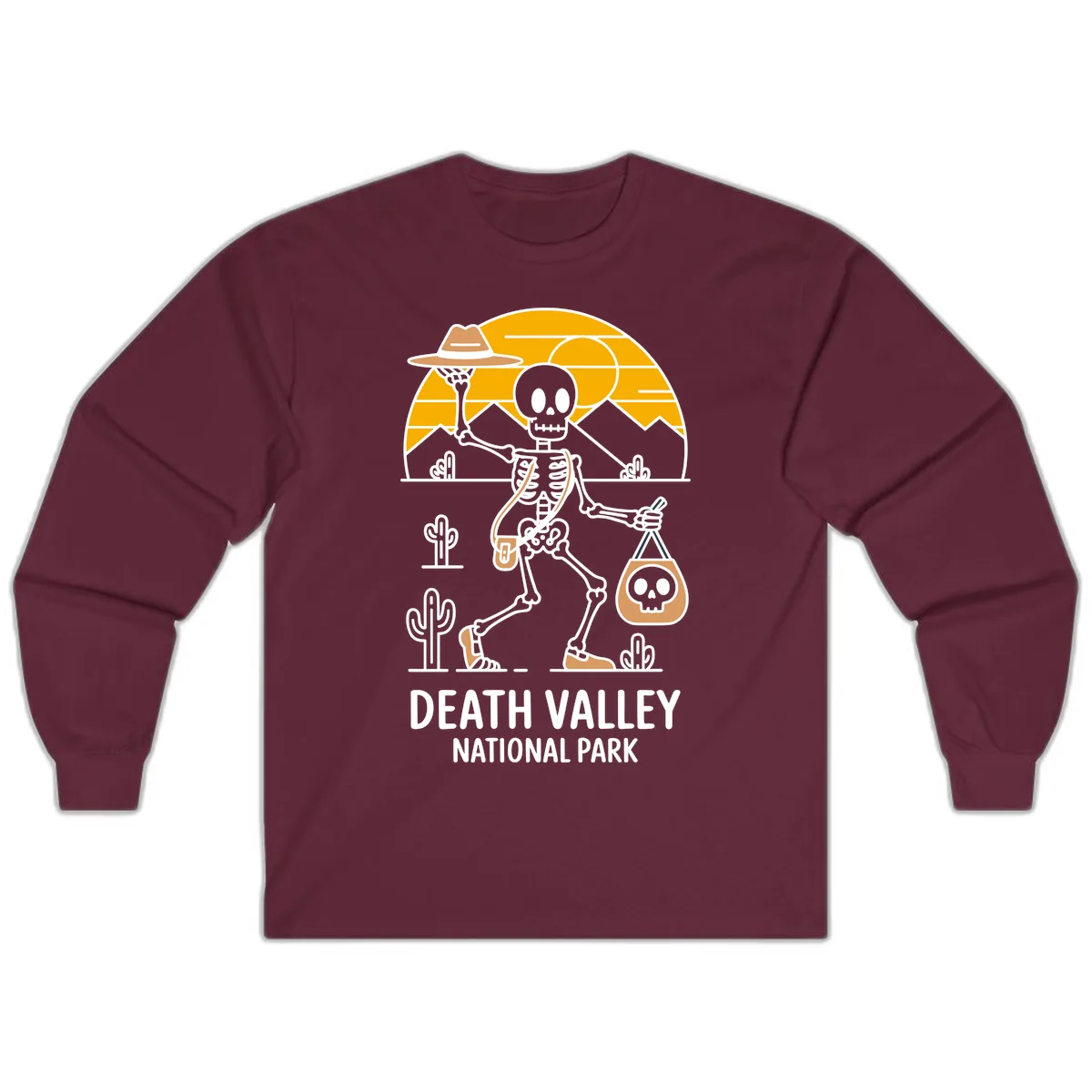 Death Valley Skeleton Cowboy Long Sleeve in Maroon