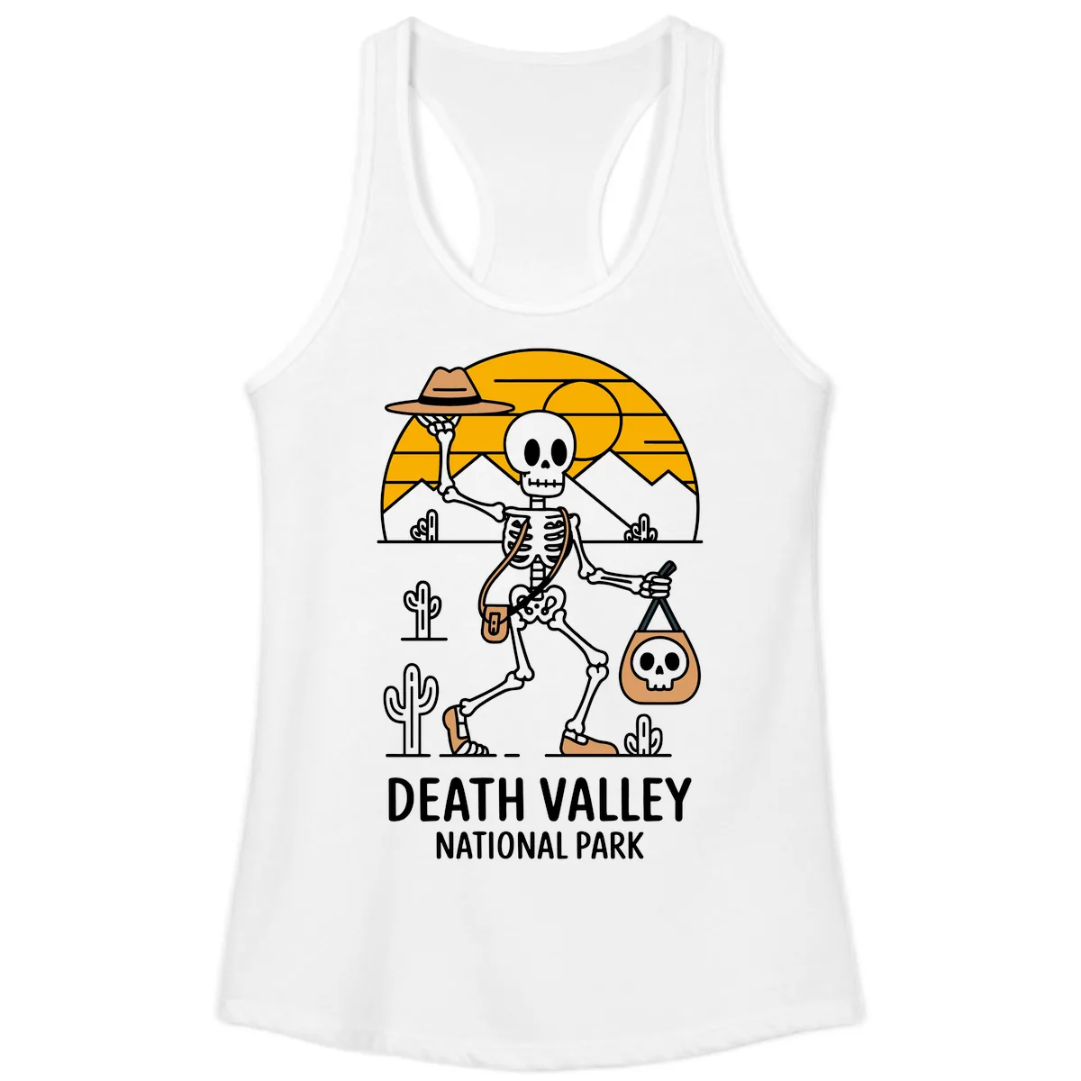Death Valley Skeleton Cowboy Ladies Tank in White