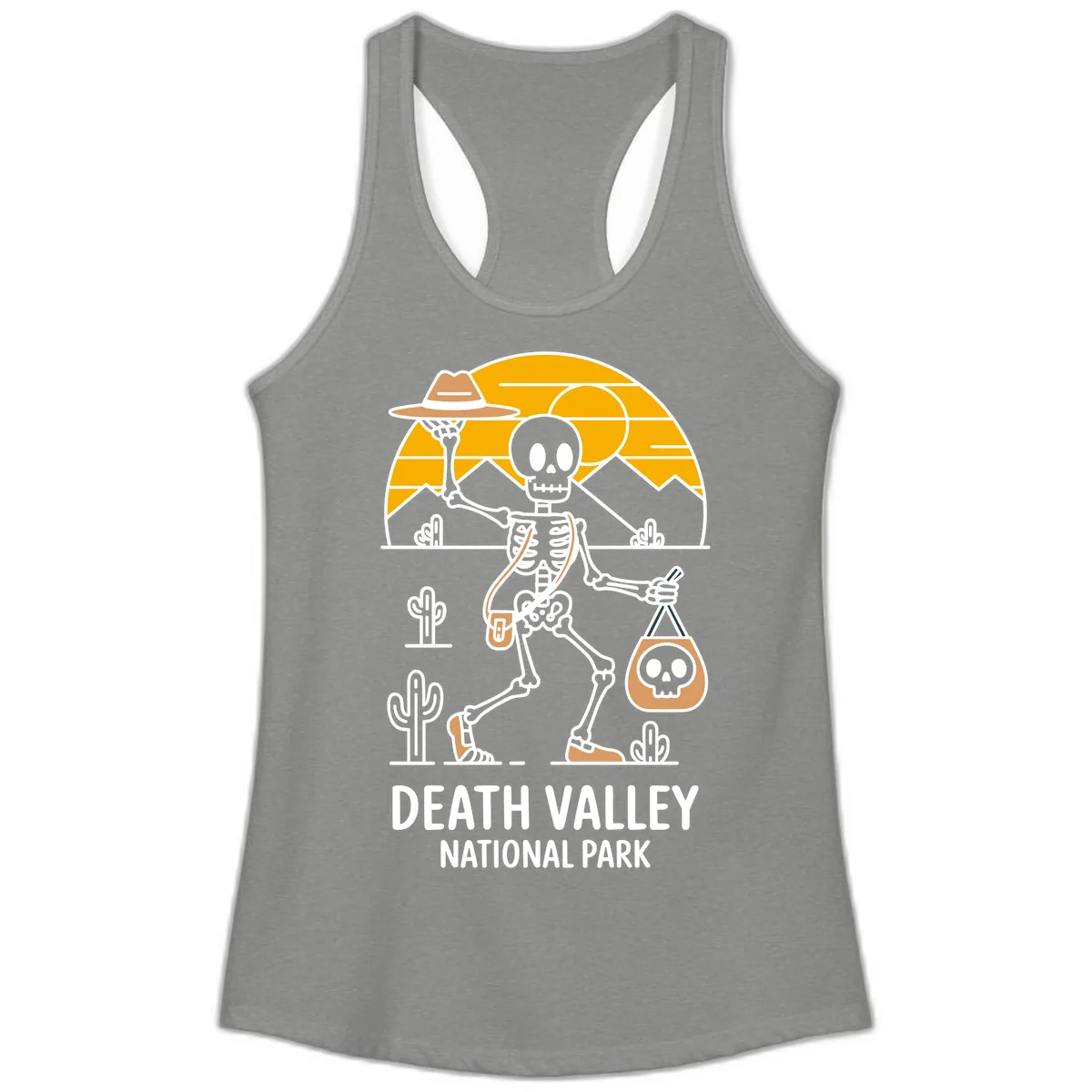 Death Valley Skeleton Cowboy Ladies Tank in Heather Grey