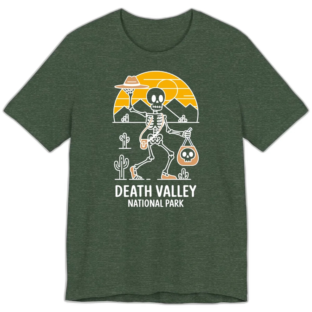Death Valley Skeleton Cowboy Premium T-Shirt in Heather Forest