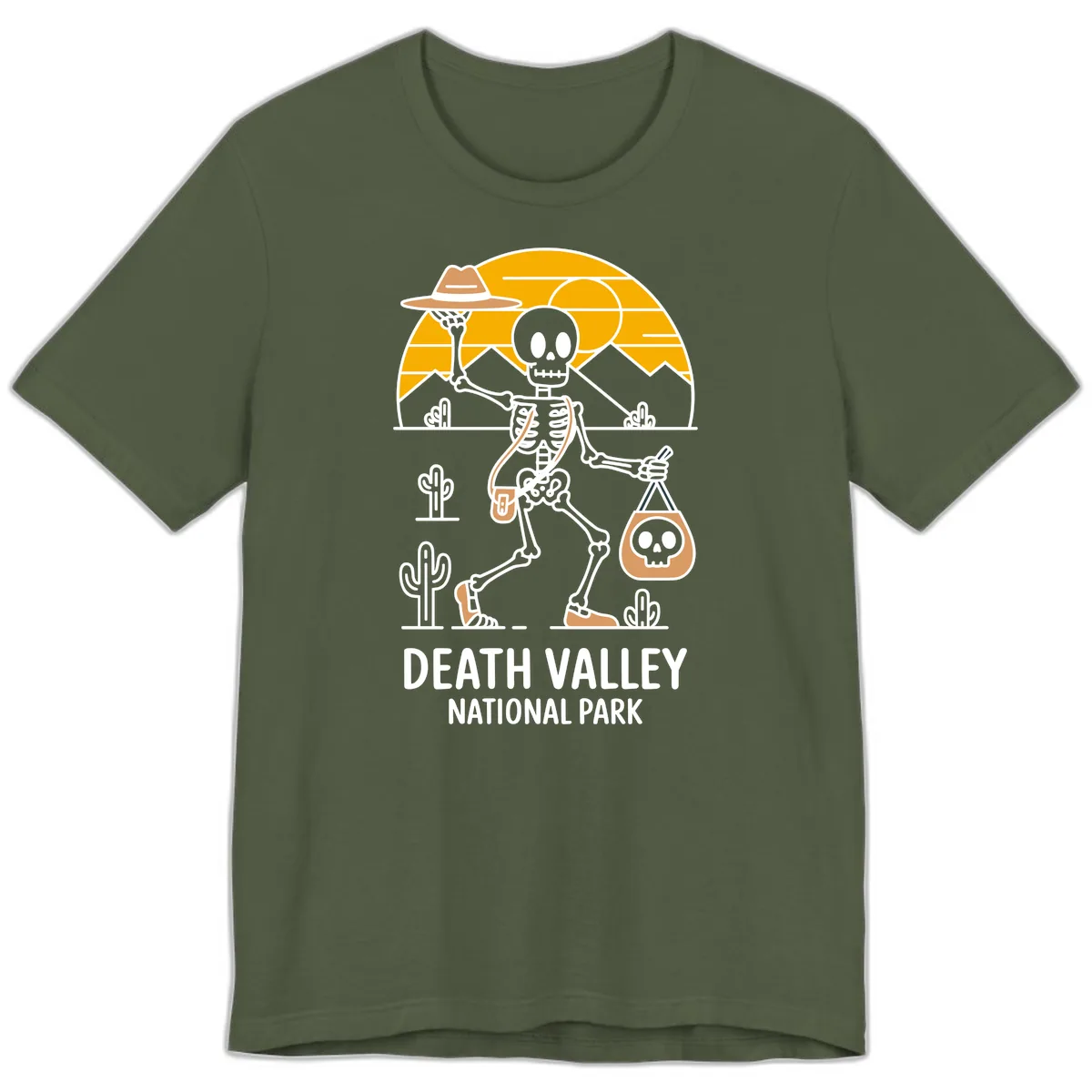 Death Valley Skeleton Cowboy Premium T-Shirt in Military Green