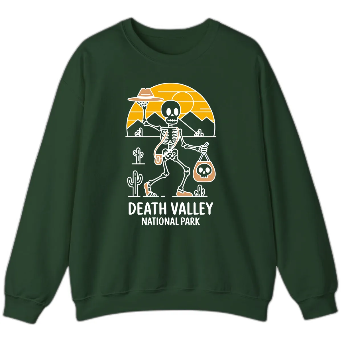 Death Valley Skeleton Cowboy Sweatshirt in Forest Green